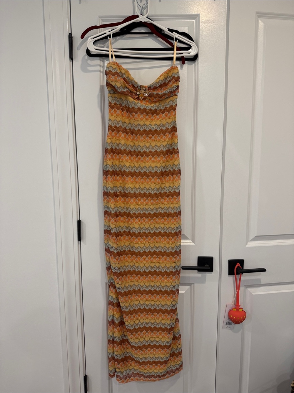 NWT Windsor Strapless Chevron Maxi Dress in Mustard Multi